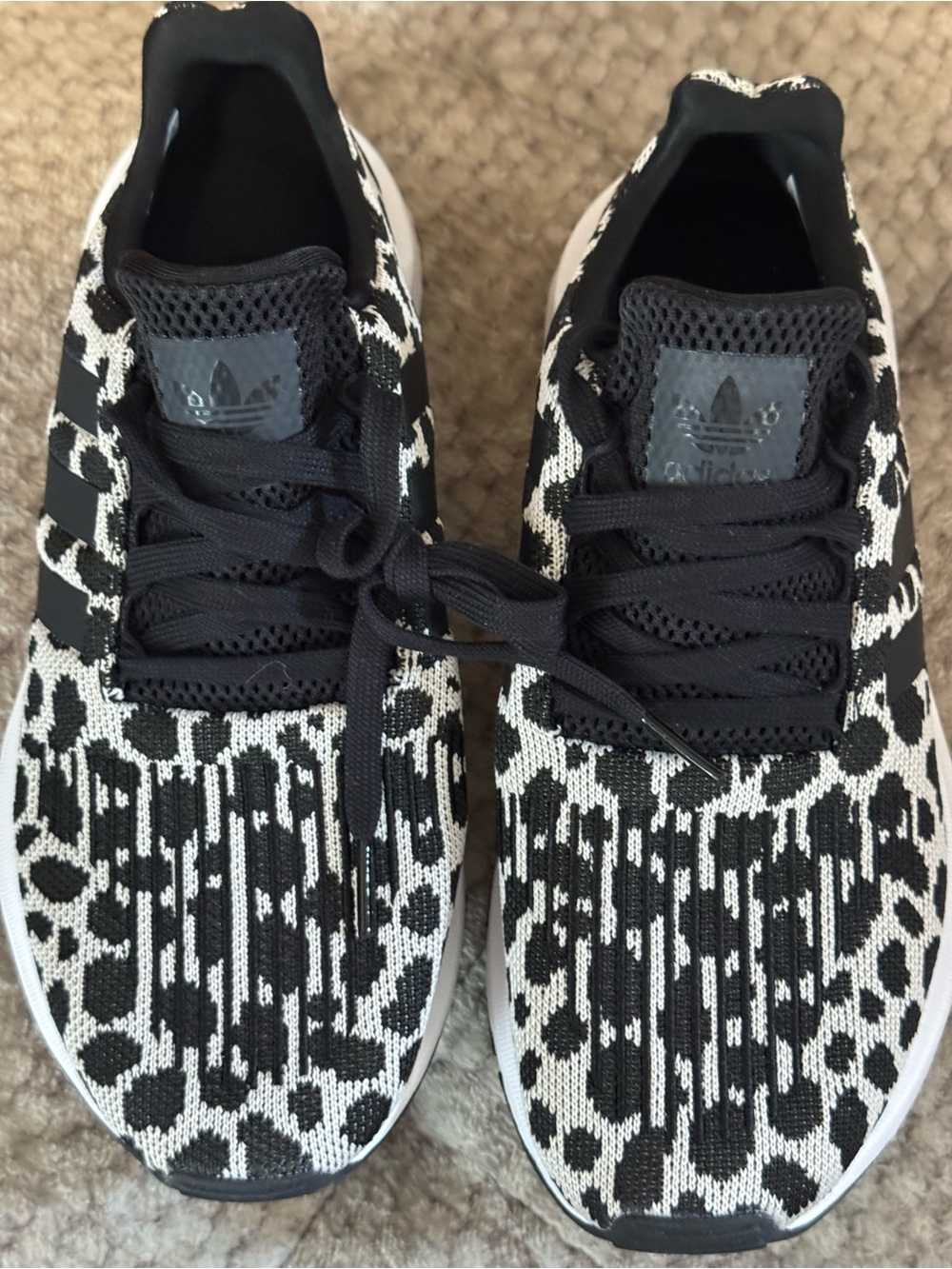 adidas women’s Black & White leopard print Knit Pattern Sneakers